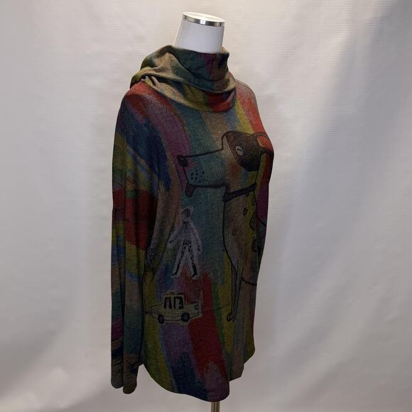Inoah Shirt Womens Large Multicolor Dog Art Cowl Neck Long Sleeve Tunic Top - Picture 2 of 9